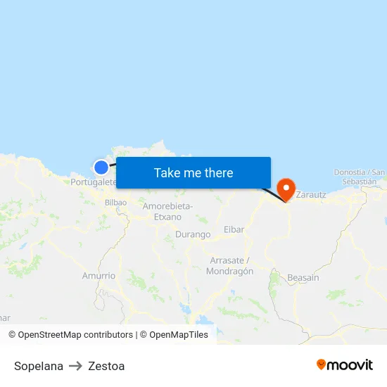 Sopelana to Zestoa map