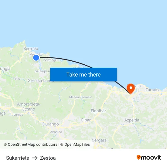 Sukarrieta to Zestoa map