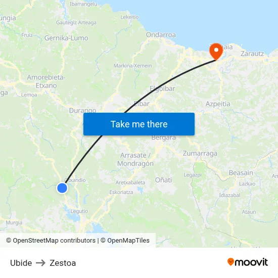 Ubide to Zestoa map
