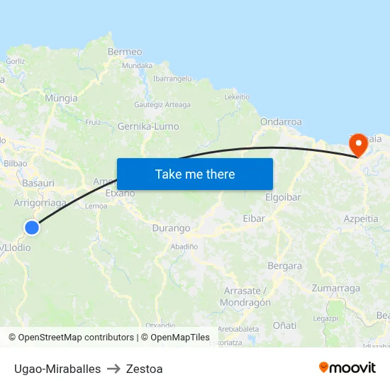 Ugao-Miraballes to Zestoa map