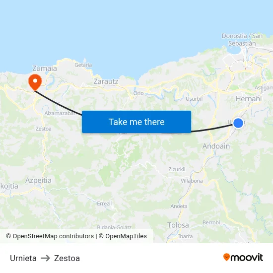 Urnieta to Zestoa map