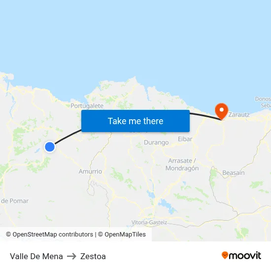 Valle De Mena to Zestoa map