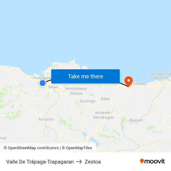Valle De Trápaga-Trapagaran to Zestoa map