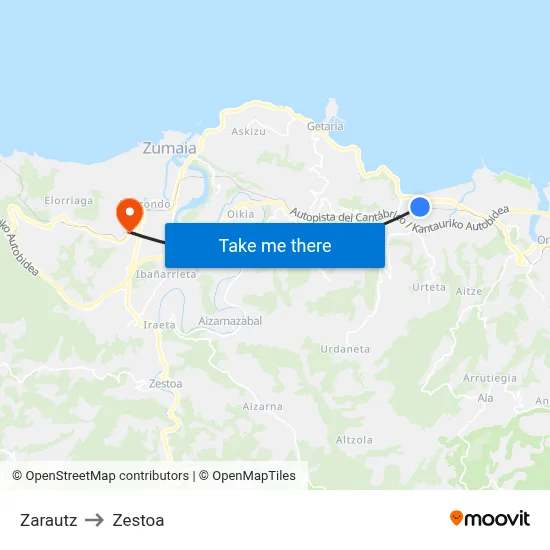 Zarautz to Zestoa map