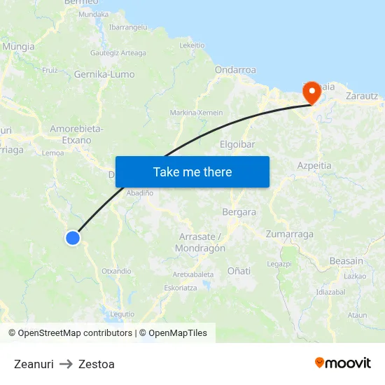 Zeanuri to Zestoa map