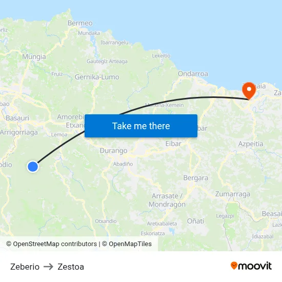 Zeberio to Zestoa map