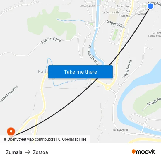 Zumaia to Zestoa map