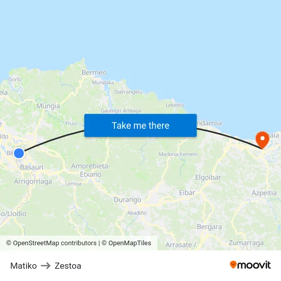 Matiko to Zestoa map