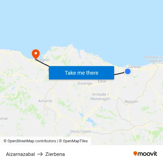 Aizarnazabal to Zierbena map