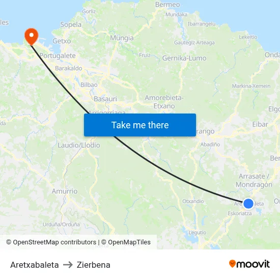 Aretxabaleta to Zierbena map