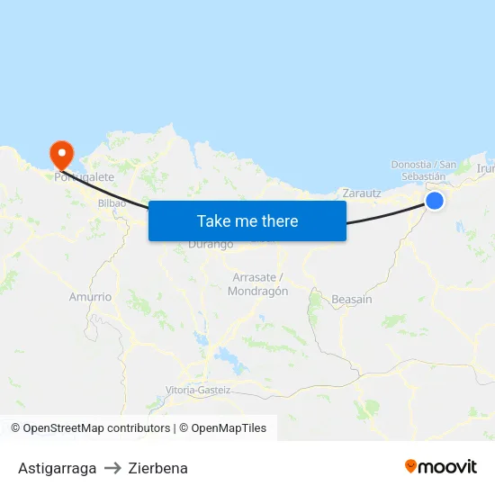 Astigarraga to Zierbena map