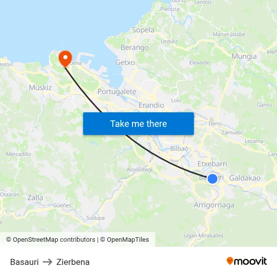Basauri to Zierbena map