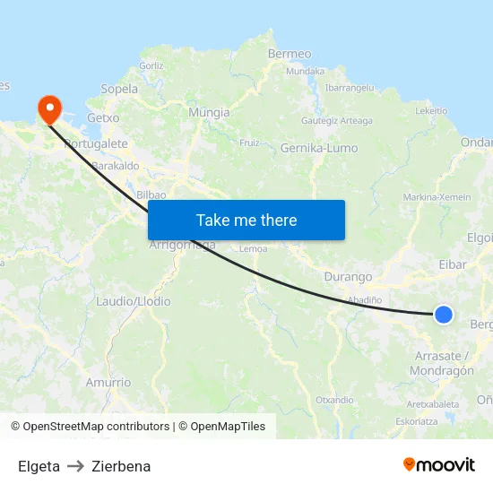 Elgeta to Zierbena map