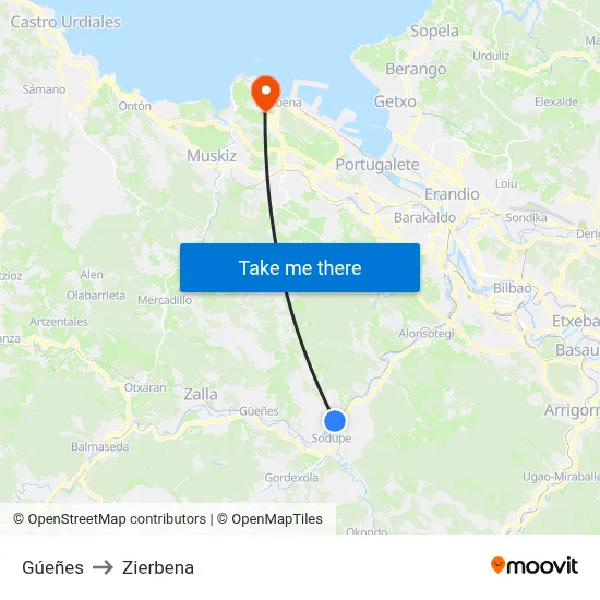 Gúeñes to Zierbena map