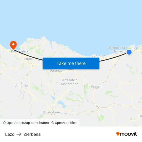 Lezo to Zierbena map