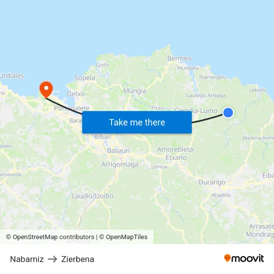 Nabarniz to Zierbena map