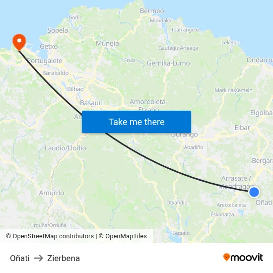 Oñati to Zierbena map