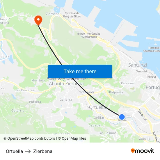 Ortuella to Zierbena map