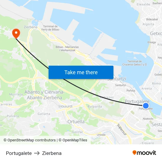 Portugalete to Zierbena map