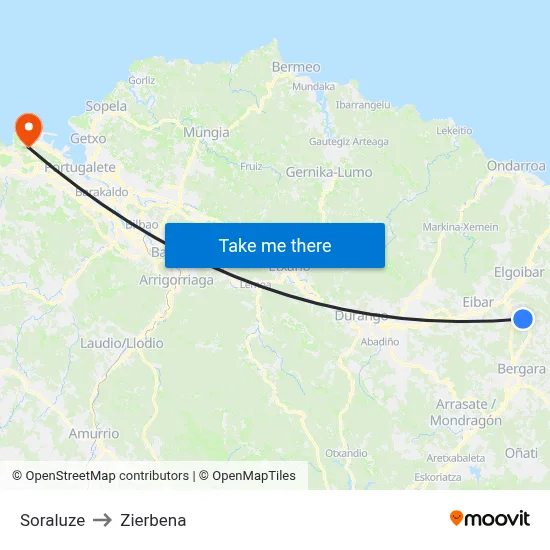 Soraluze to Zierbena map