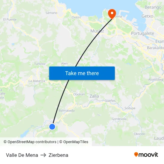 Valle De Mena to Zierbena map