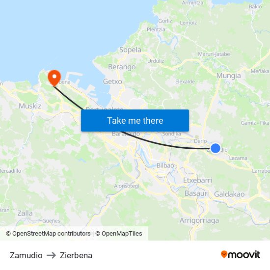 Zamudio to Zierbena map