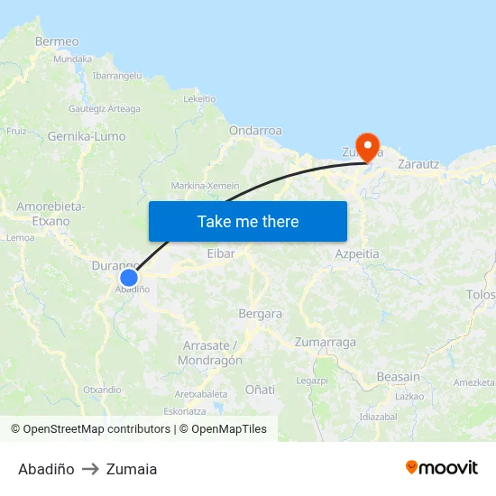Abadiño to Zumaia map