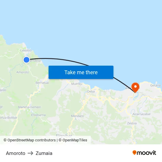 Amoroto to Zumaia map