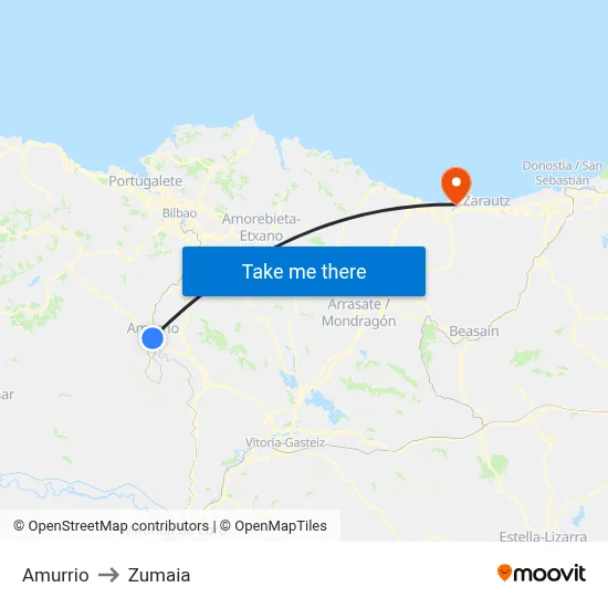 Amurrio to Zumaia map