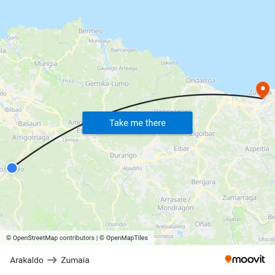Arakaldo to Zumaia map