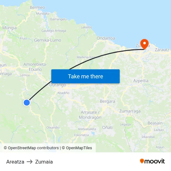 Areatza to Zumaia map
