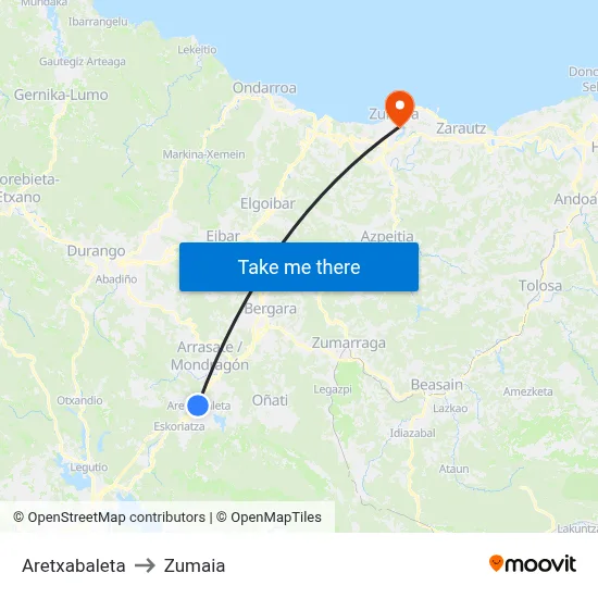 Aretxabaleta to Zumaia map