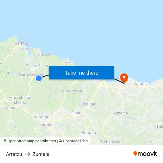 Arratzu to Zumaia map