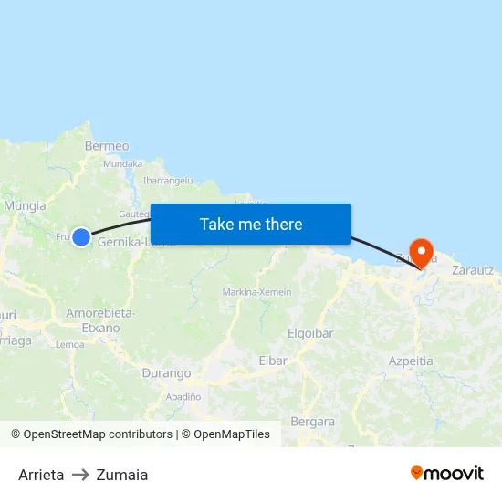 Arrieta to Zumaia map