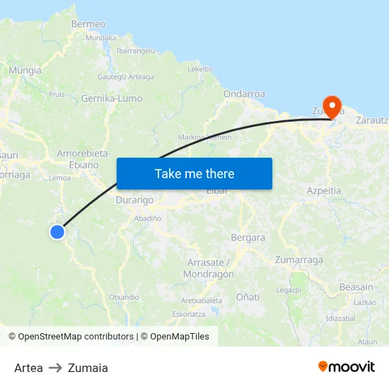 Artea to Zumaia map