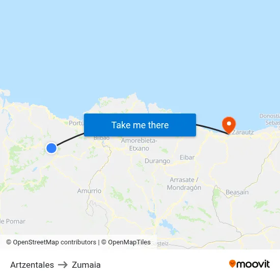 Artzentales to Zumaia map