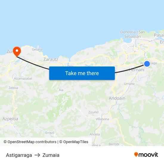 Astigarraga to Zumaia map