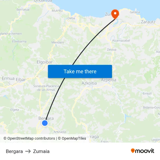 Bergara to Zumaia map