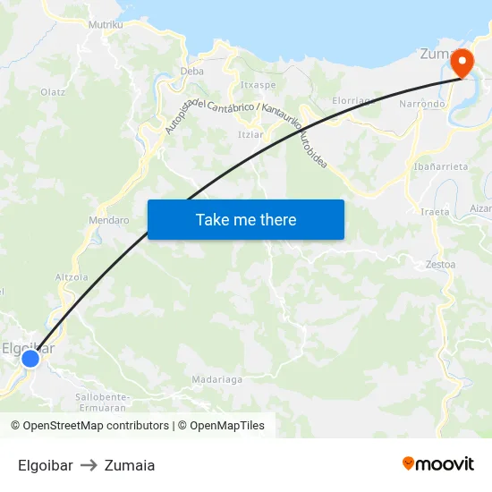 Elgoibar to Zumaia map