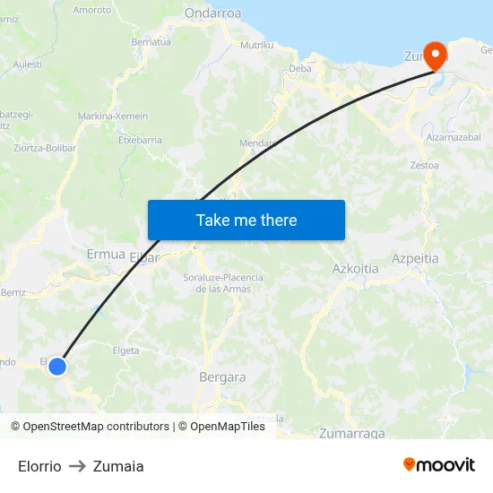 Elorrio to Zumaia map