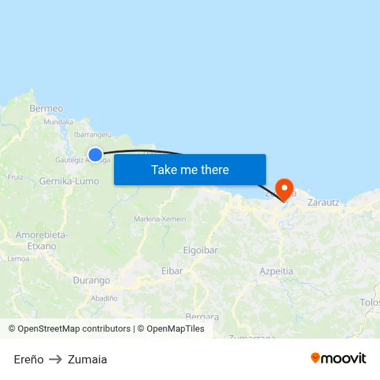 Ereño to Zumaia map