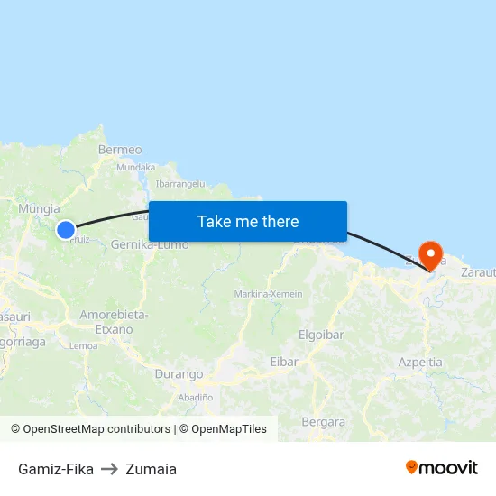 Gamiz-Fika to Zumaia map