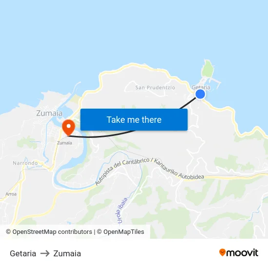 Getaria to Zumaia map