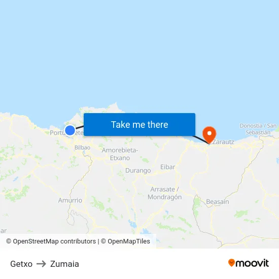 Getxo to Zumaia map