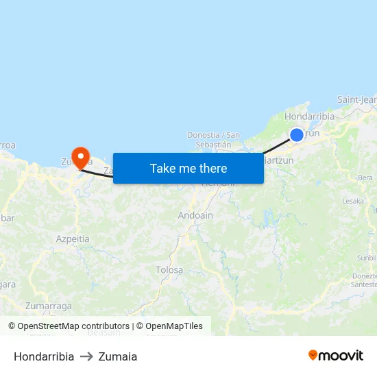 Hondarribia to Zumaia map