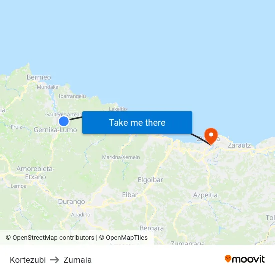 Kortezubi to Zumaia map
