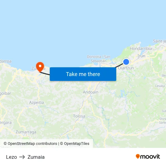 Lezo to Zumaia map