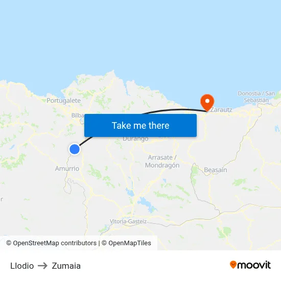Llodio to Zumaia map
