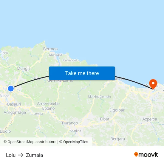Loiu to Zumaia map