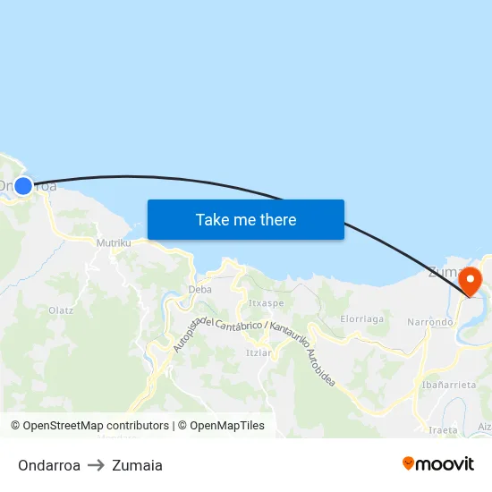 Ondarroa to Zumaia map